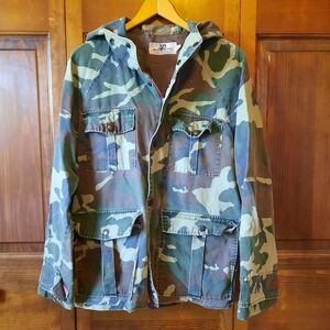 Vintage Black Sheep Camo Canvas Utility Chore Jacket With Hood Size Small *FLAW*